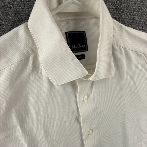 David Donahue Trim Cotton 16.5 36/37 Striped French Cuff White Button Up Premium - Picture 2 of 16